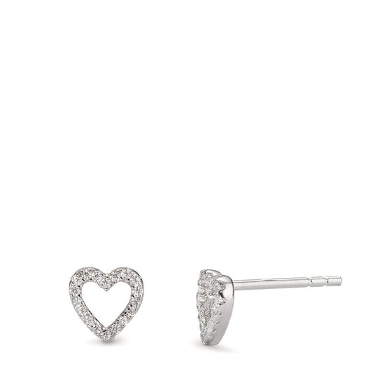 Stud earrings Silver Zirconia Rhodium plated Heart Ø6.5 mm