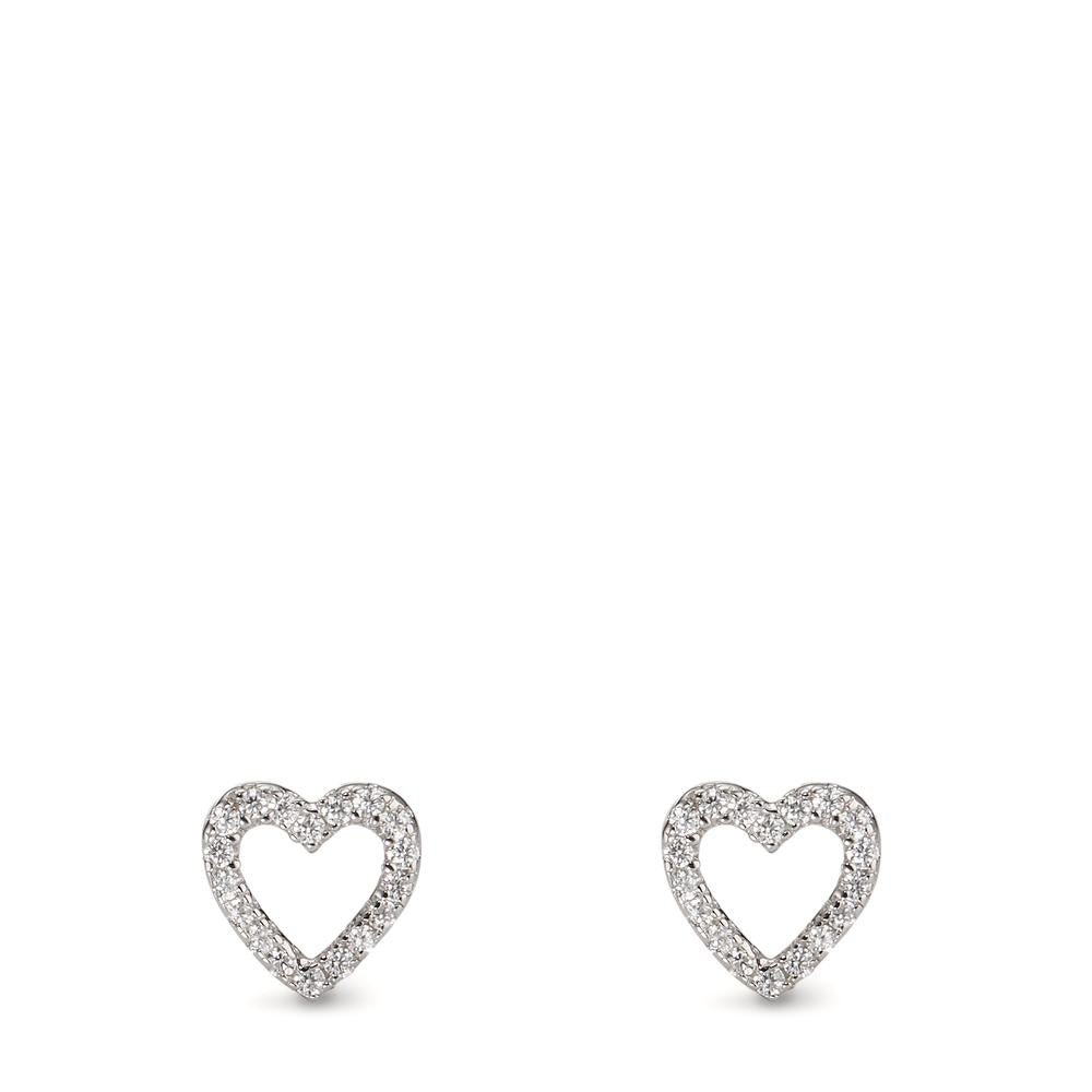 Stud earrings Silver Zirconia Rhodium plated Heart Ø6.5 mm