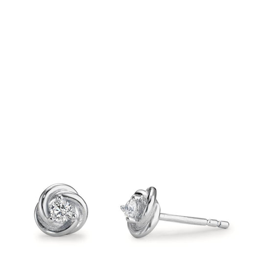 Stud earrings Silver Zirconia White, 2 Stones Rhodium plated Ø6 mm