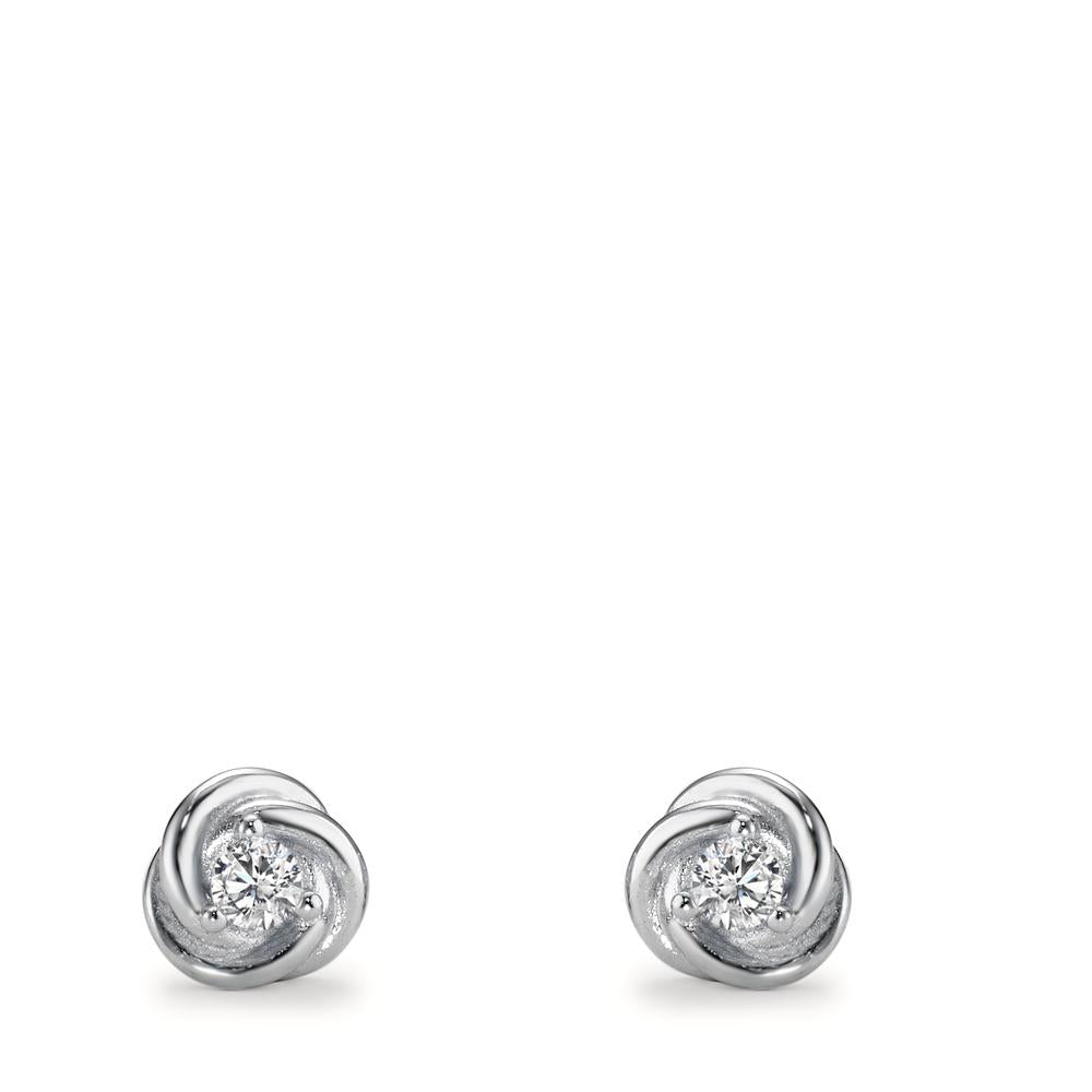 Stud earrings Silver Zirconia White, 2 Stones Rhodium plated Ø6 mm