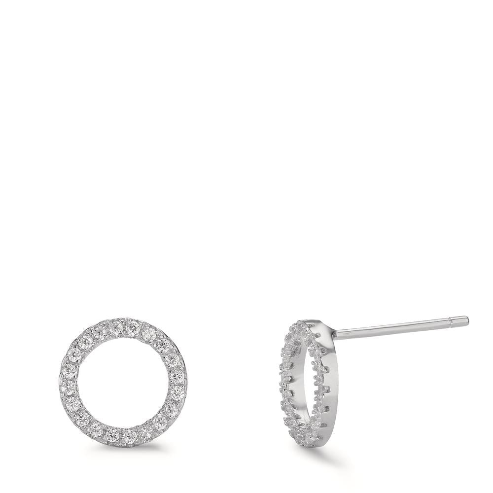 Stud earrings Silver Zirconia Rhodium plated Ø9 mm