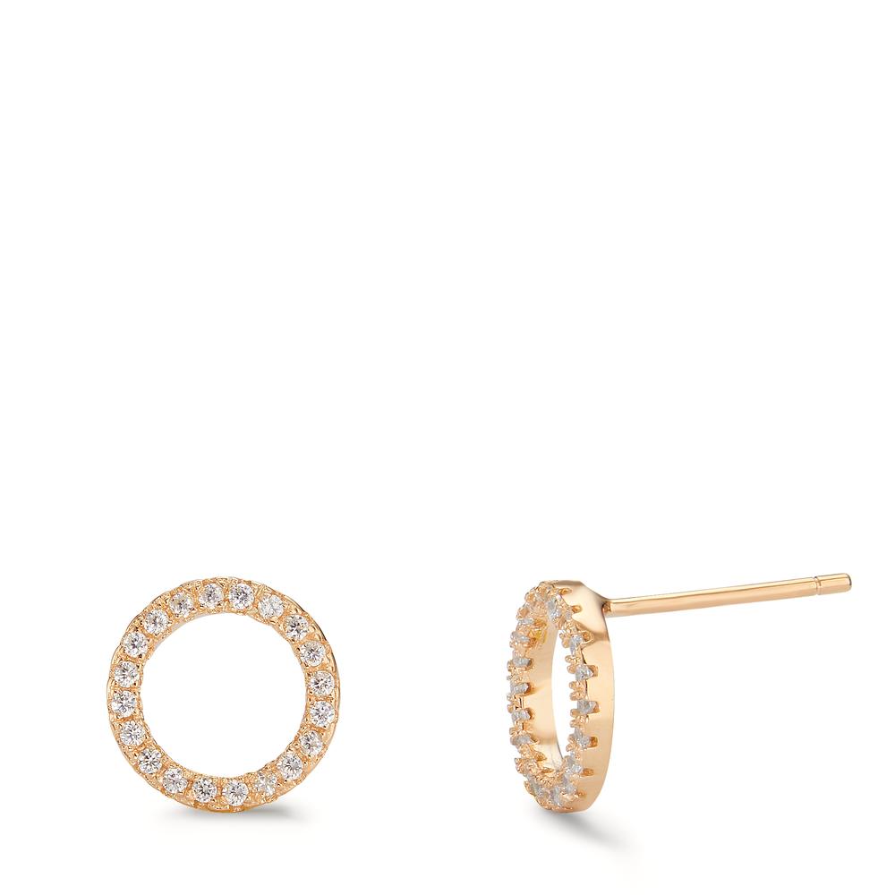 Stud earrings Silver Zirconia Yellow Gold plated Ø9 mm