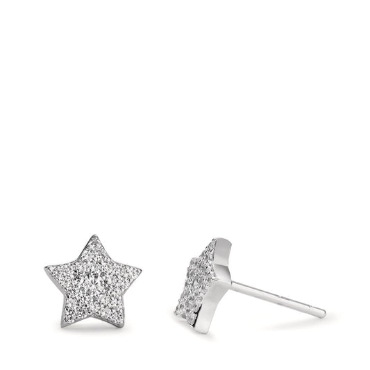 Stud earrings Silver Zirconia Rhodium plated Star Ø8 mm