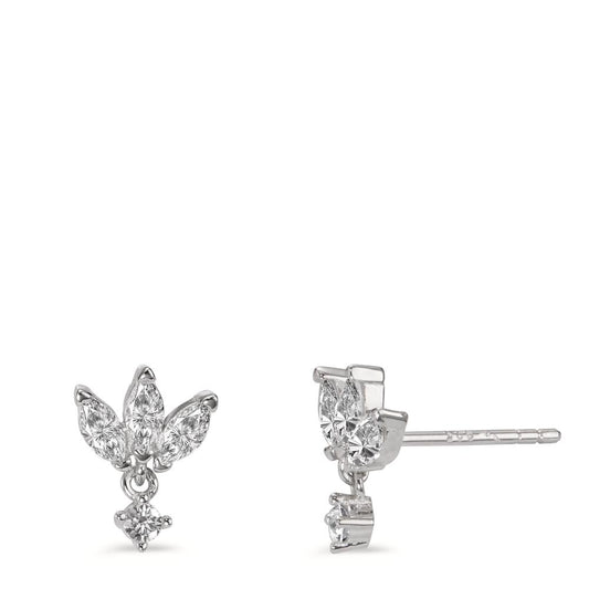 Stud earrings Silver Zirconia 8 Stones Rhodium plated