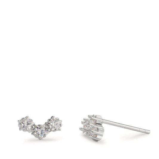 Stud earrings Silver Zirconia 6 Stones Rhodium plated Star