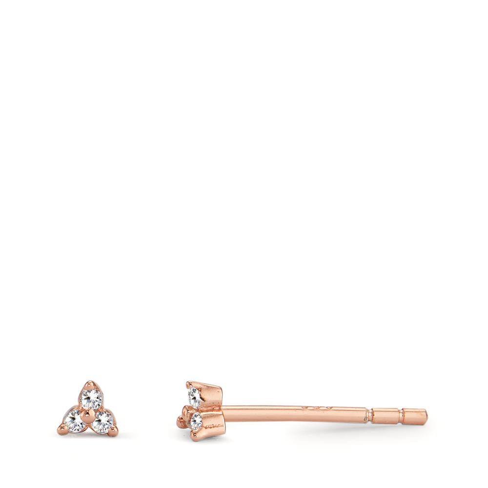 Stud earrings Silver Zirconia 6 Stones Rose Gold plated Ø3 mm