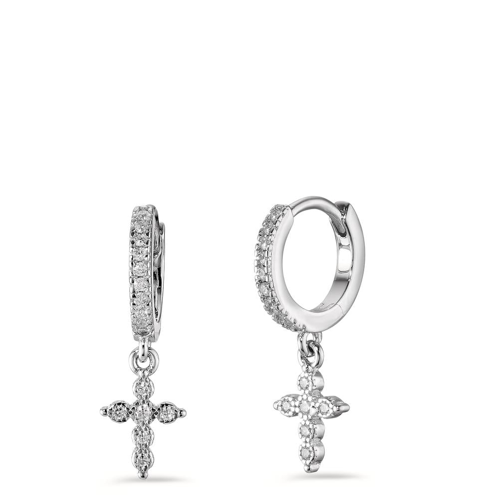 Hinged hoop Silver Zirconia 32 Stones Rhodium plated Cross