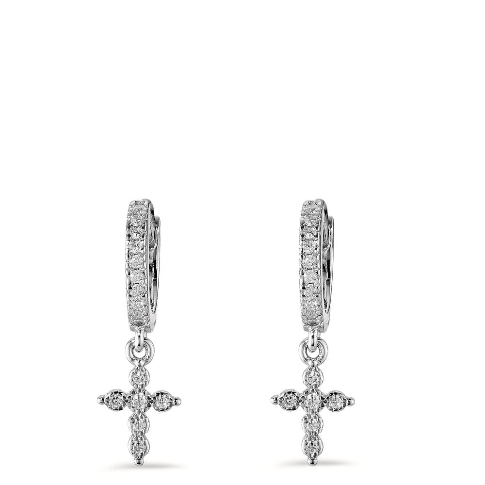 Hinged hoop Silver Zirconia 32 Stones Rhodium plated Cross