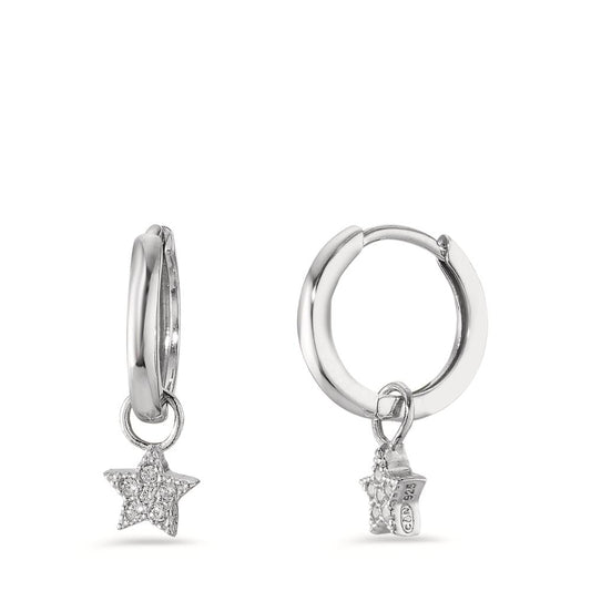 Hoop with pendant Silver Zirconia White, 12 Stones Rhodium plated Star