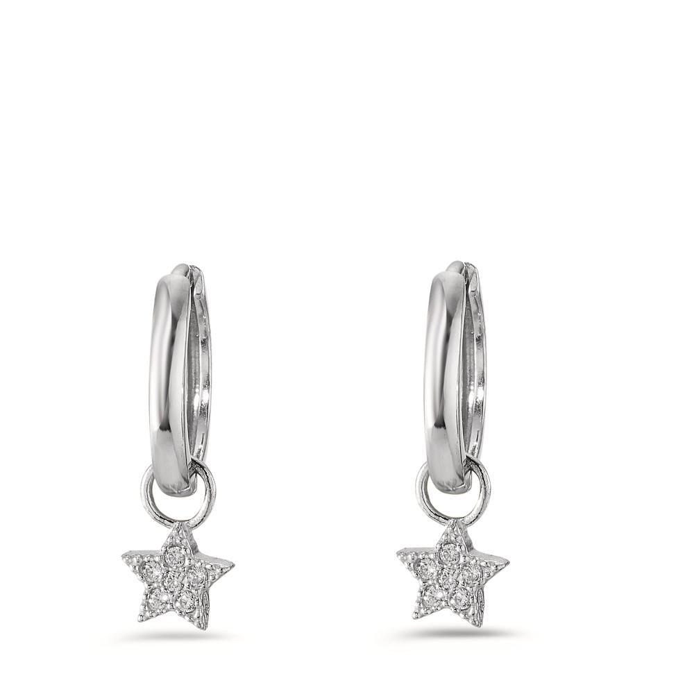 Hoop with pendant Silver Zirconia White, 12 Stones Rhodium plated Star