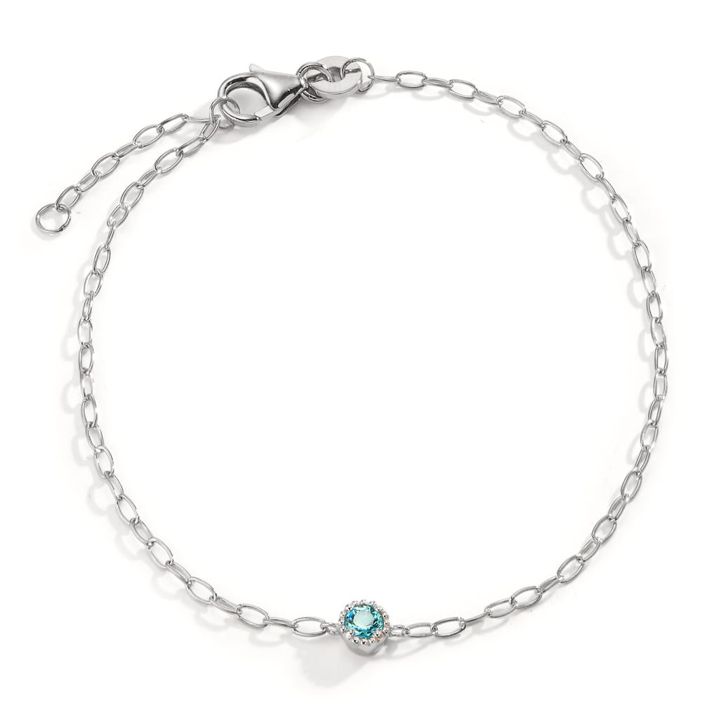 Bracelet Silver Zirconia Aqua Rhodium plated 16-18 cm