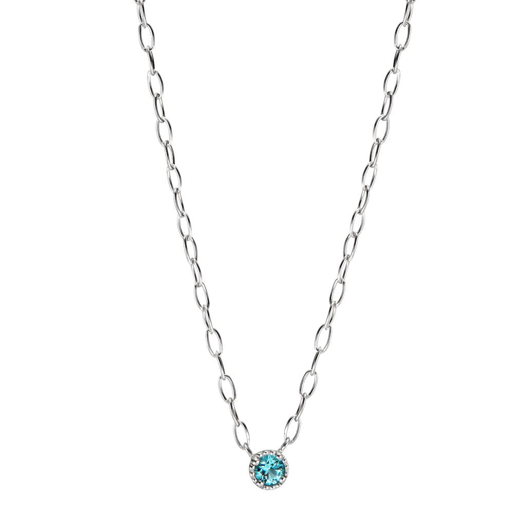 Necklace Silver Zirconia Aqua Rhodium plated 40-45 cm