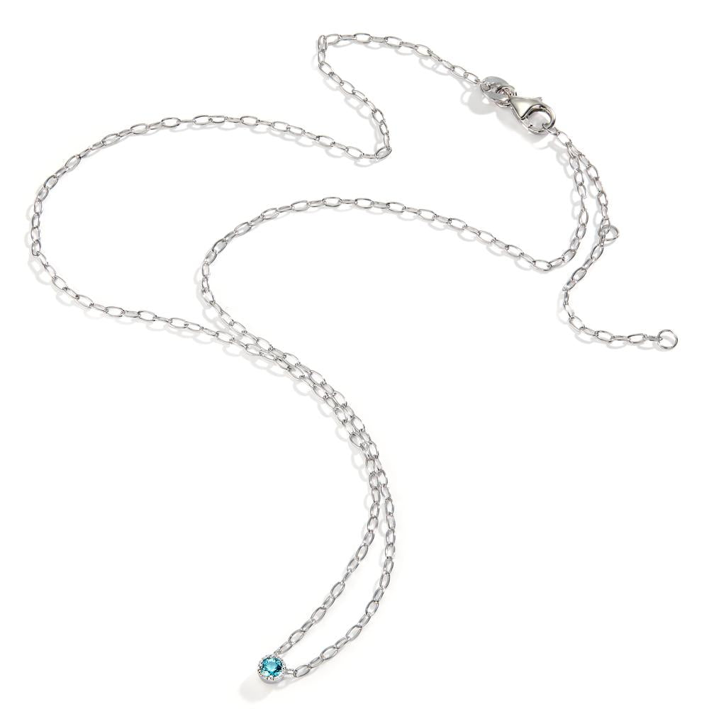 Necklace Silver Zirconia Aqua Rhodium plated 40-45 cm