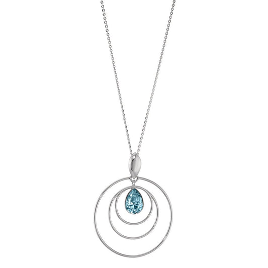 Necklace with pendant Silver Zirconia Aqua, 2 Stones Rhodium plated 43-47 cm Ø30 mm