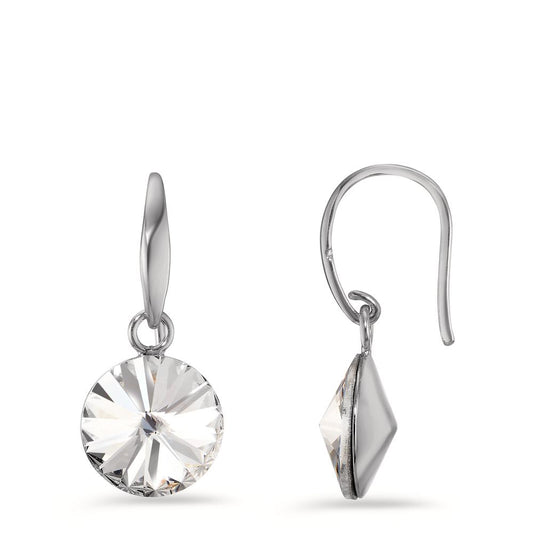 Drop Earrings Silver Zirconia White, 2 Stones Rhodium plated Ø10 mm