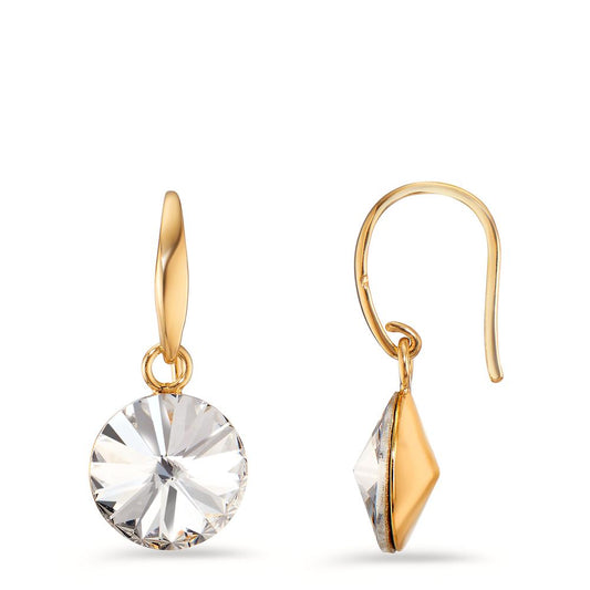 Drop Earrings Silver Zirconia White, 2 Stones Yellow Gold plated Ø10 mm