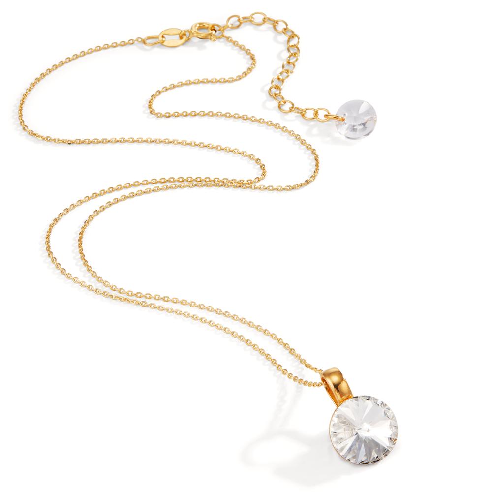 Necklace with pendant Silver Zirconia White, 2 Stones Yellow Gold plated 43-47 cm Ø12 mm