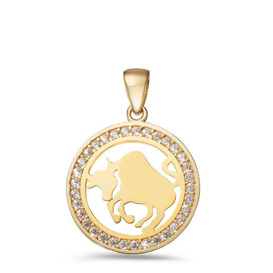 Pendant 9k Yellow Gold Zirconia Zodiac Sign Taurus Ø16.5 mm