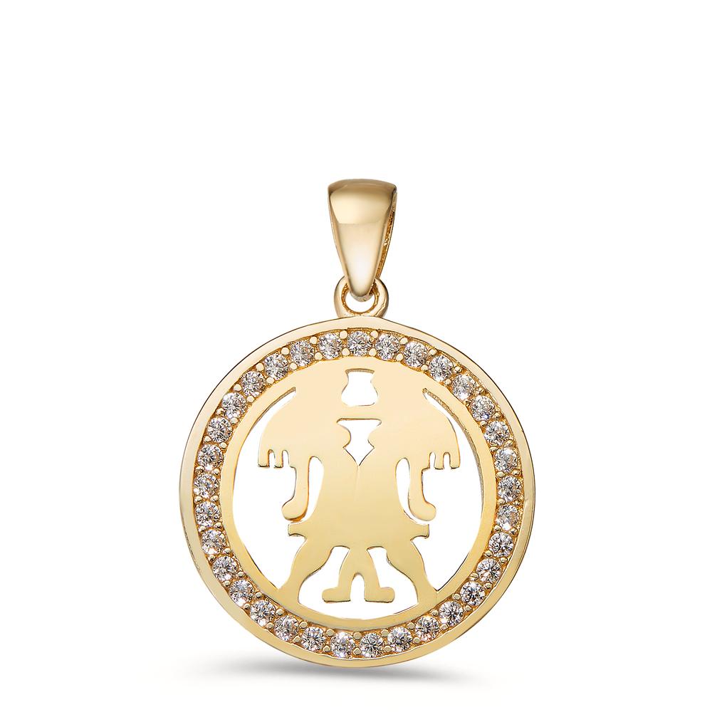 Pendant 9k Yellow Gold Zirconia Zodiac Sign Gemini Ø16.5 mm