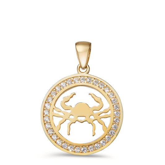 Pendant 9k Yellow Gold Zirconia Zodiac Sign Cancer Ø16.5 mm