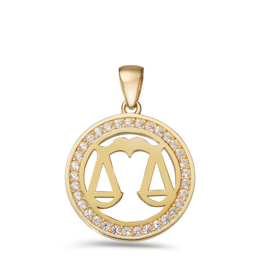 Pendant 9k Yellow Gold Zirconia Zodiac Sign Libra Ø16.5 mm