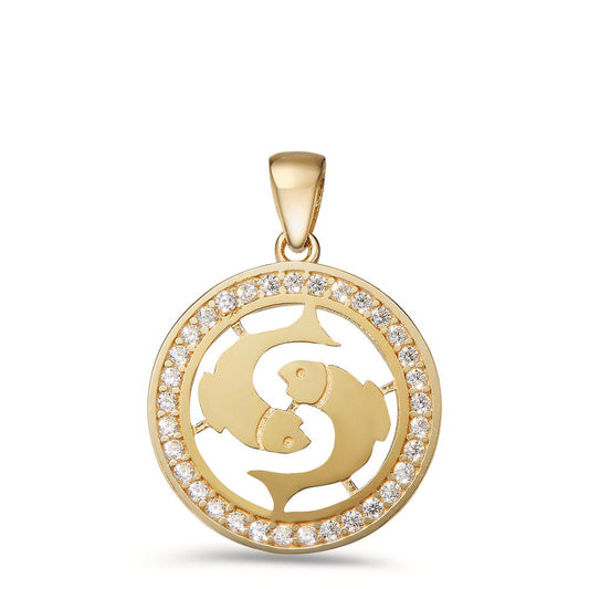 Pendant 9k Yellow Gold Zirconia Zodiac Sign Pisces Ø16.5 mm