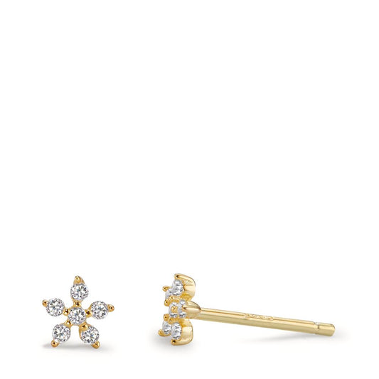 Stud earrings Silver Zirconia 12 Stones Yellow Gold plated Flower Ø5 mm