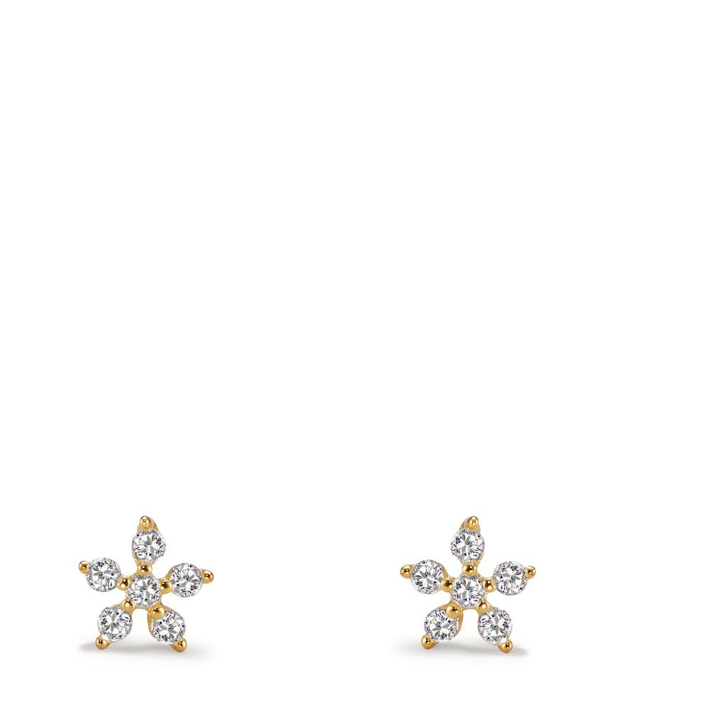 Stud earrings Silver Zirconia 12 Stones Yellow Gold plated Flower Ø5 mm