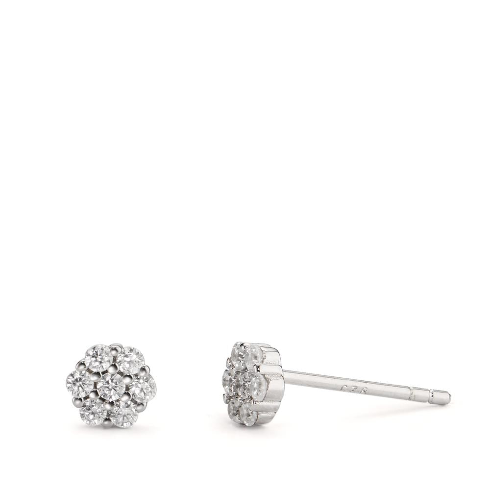 Stud earrings Silver Zirconia 14 Stones Rhodium plated Flower Ø4.5 mm