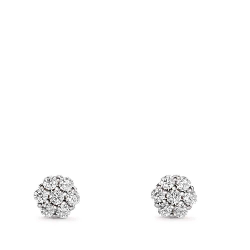 Stud earrings Silver Zirconia 14 Stones Rhodium plated Flower Ø4.5 mm