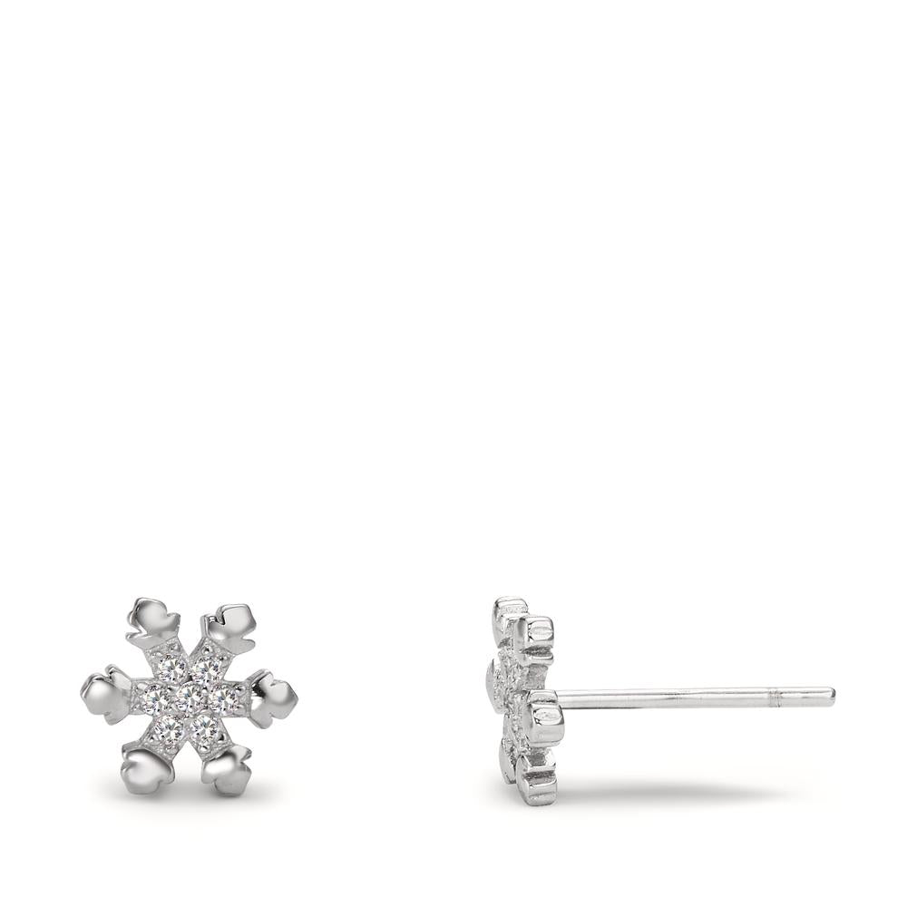 Stud earrings Silver Zirconia Rhodium plated Snowflake Ø7 mm