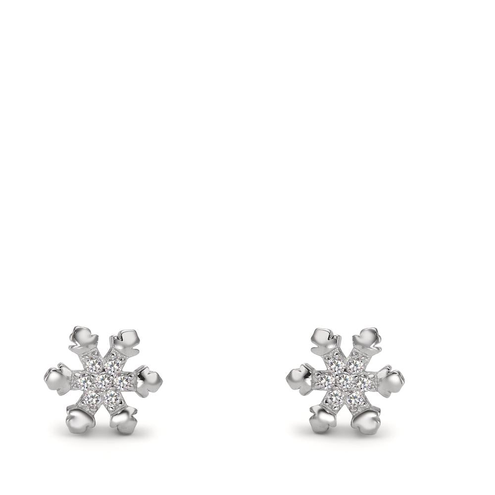 Stud earrings Silver Zirconia Rhodium plated Snowflake Ø7 mm