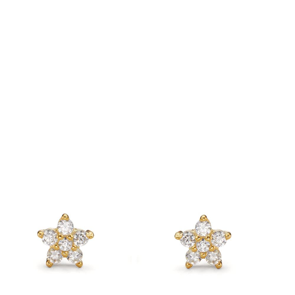 Stud earrings Silver Zirconia 12 Stones Yellow Gold plated Flower Ø6 mm