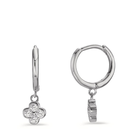 Hinged hoop Silver Zirconia 8 Stones Rhodium plated Flower