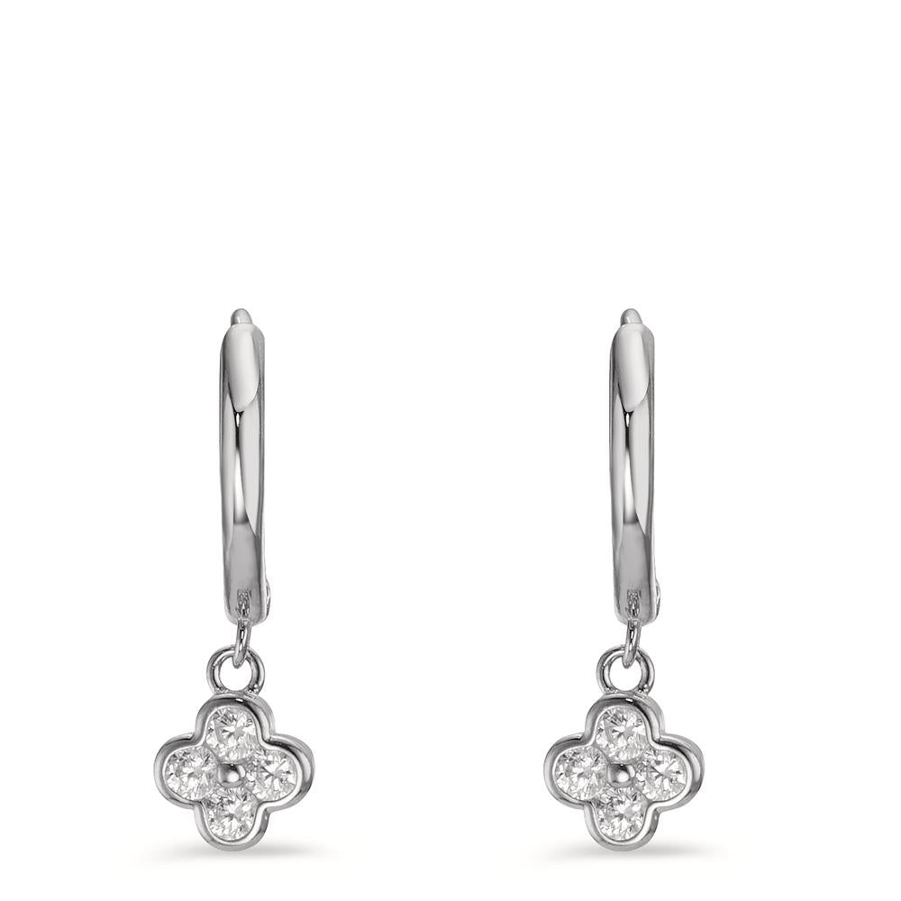 Hinged hoop Silver Zirconia 8 Stones Rhodium plated Flower