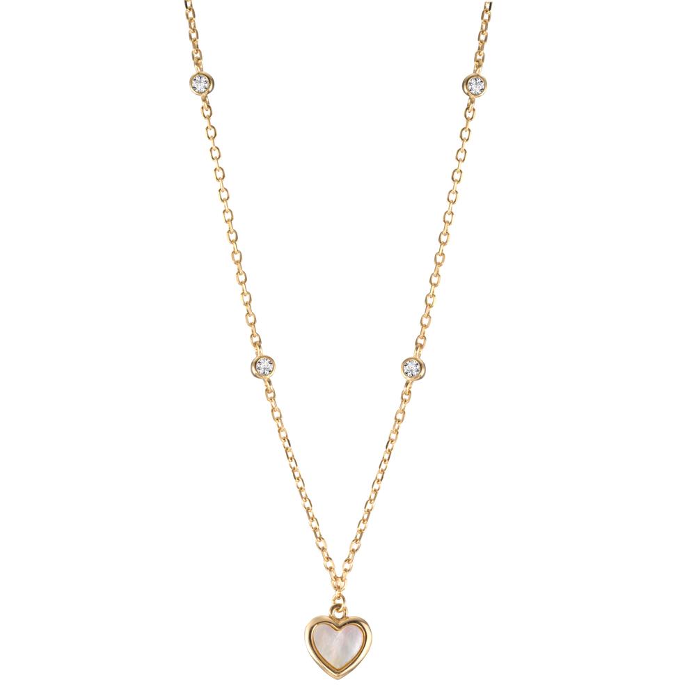 Necklace Silver Zirconia 4 Stones Yellow Gold plated Mother of pearl Heart 40-45 cm