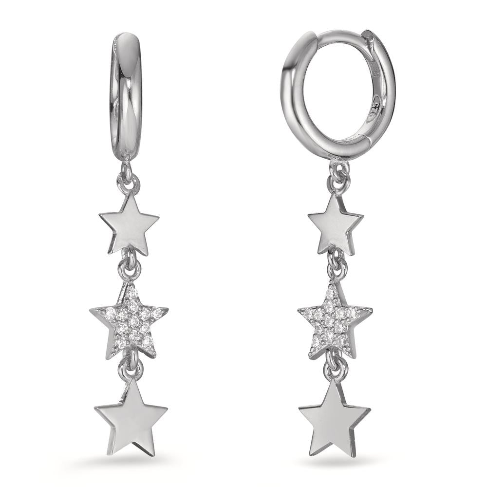 Hinged hoop Silver Zirconia Rhodium plated Star