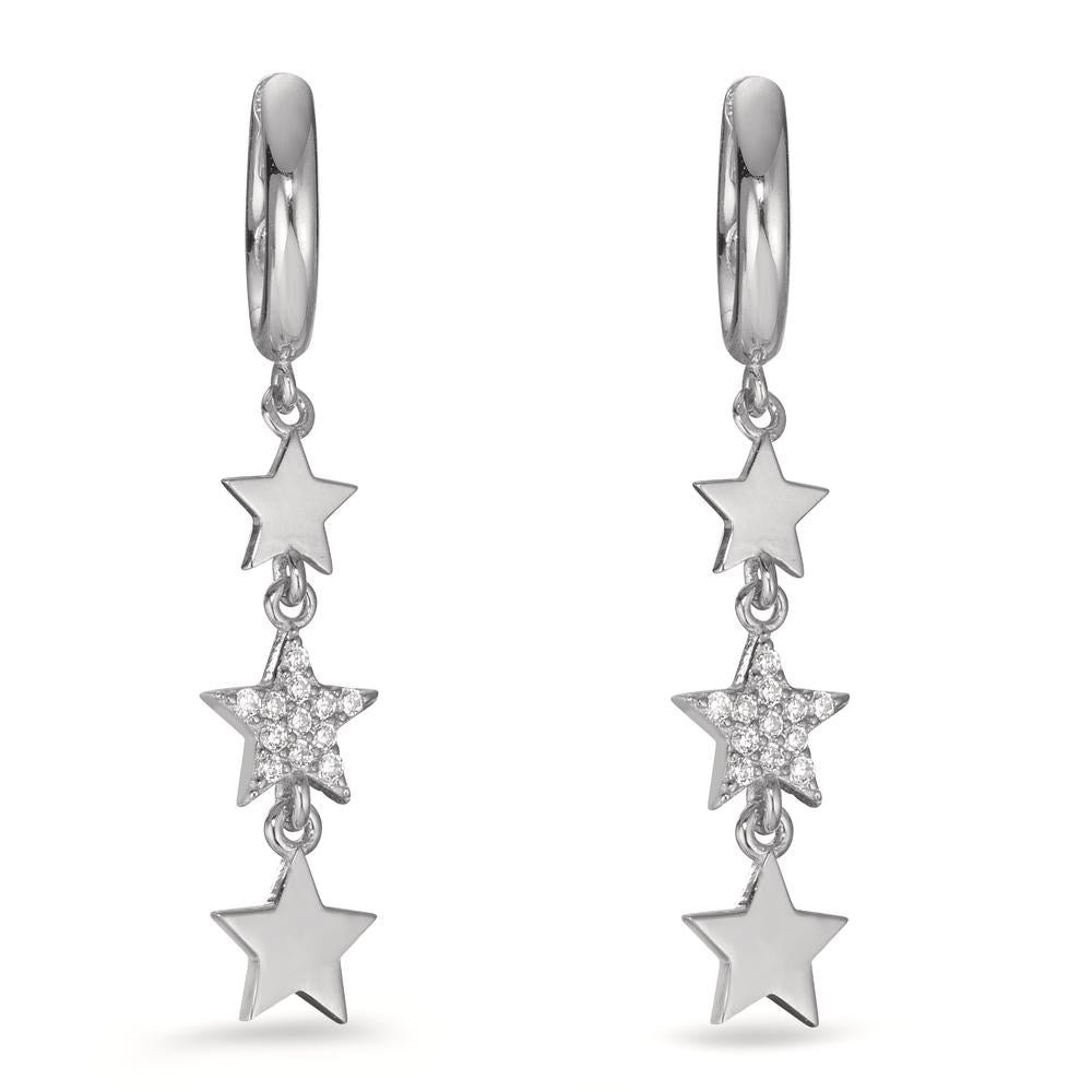 Hinged hoop Silver Zirconia Rhodium plated Star