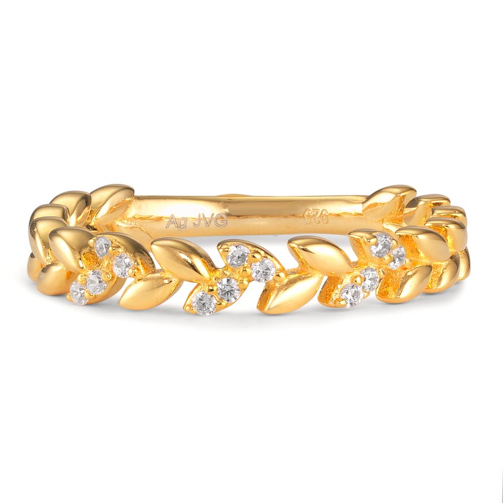 Ring Silver Zirconia Yellow Gold plated Leaf