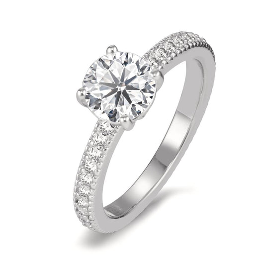 Solitaire ring Silver Zirconia Rhodium plated Ø7 mm