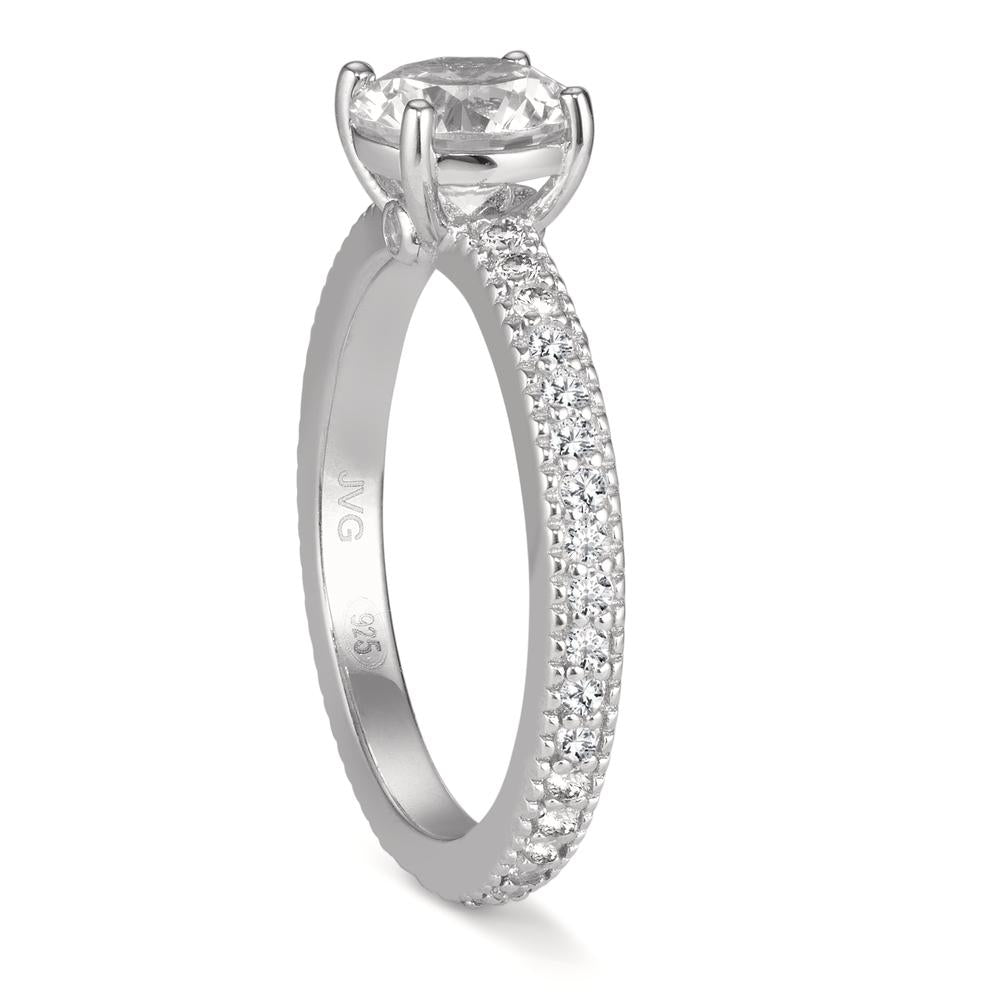 Solitaire ring Silver Zirconia Rhodium plated Ø7 mm