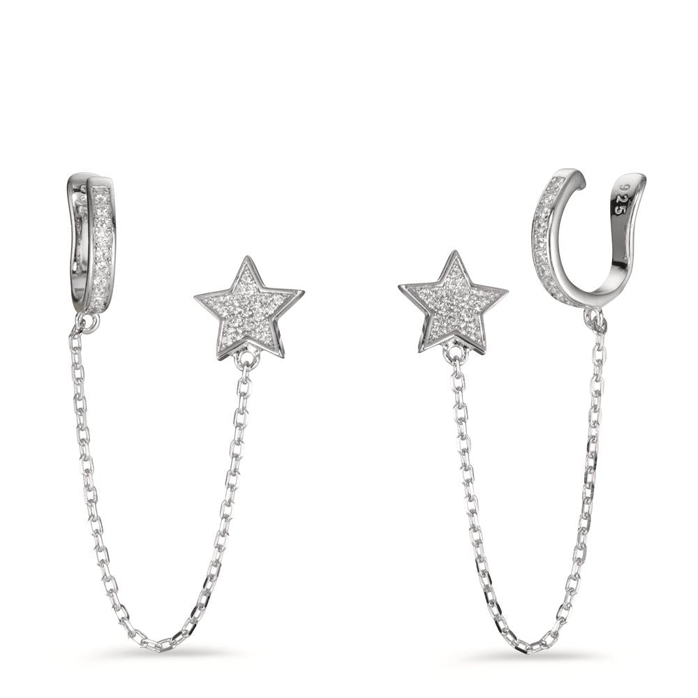 Earrings Silver Zirconia White Rhodium plated Star Ø9 mm