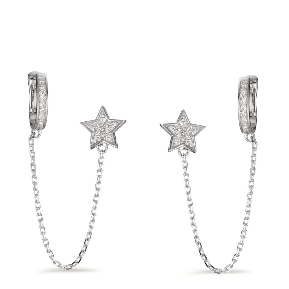 Earrings Silver Zirconia White Rhodium plated Star Ø9 mm