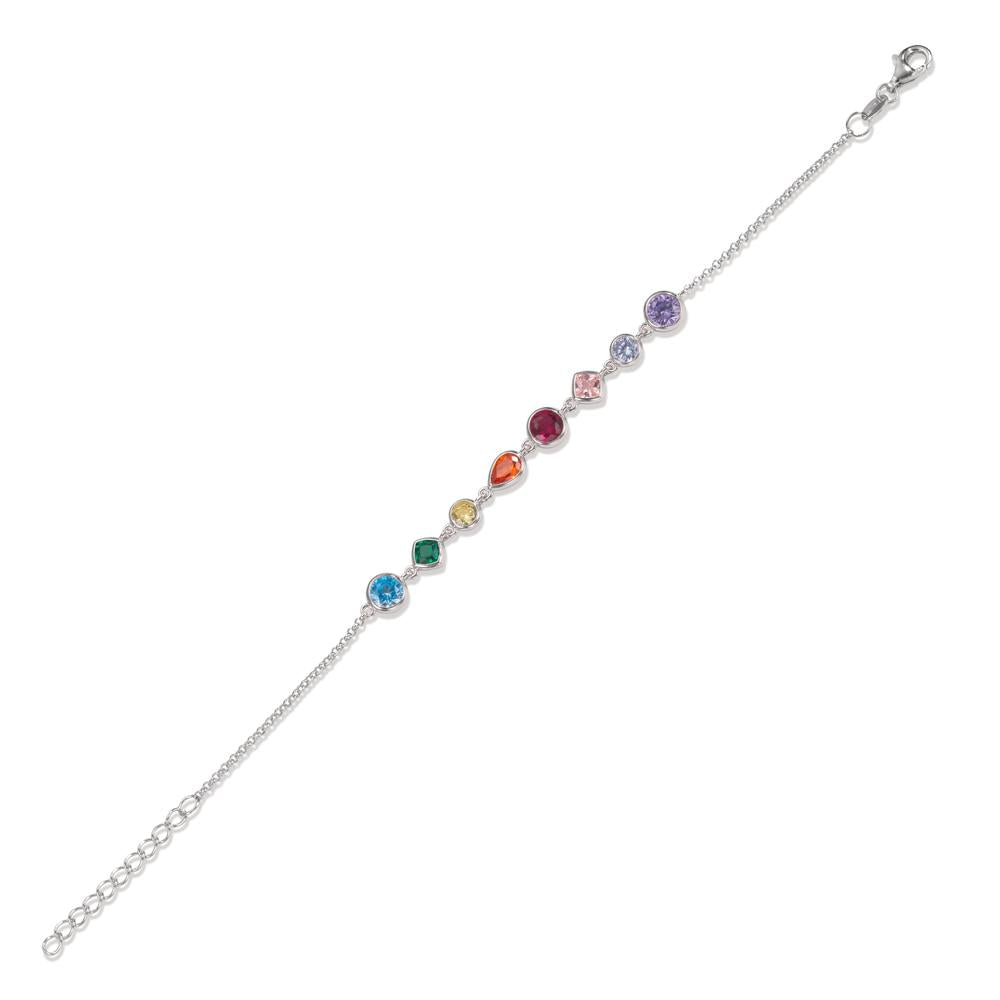 Bracelet Silver Zirconia Colorful, 8 Stones Rhodium plated 16-18.5 cm