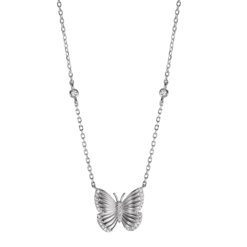 Necklace Silver Zirconia Rhodium plated Butterfly 40-45 cm Ø15 mm