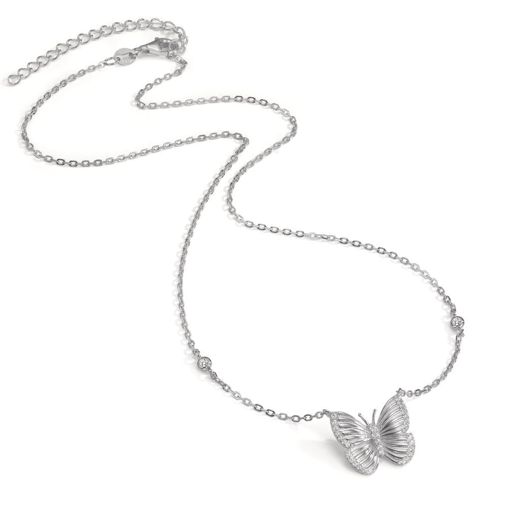 Necklace Silver Zirconia Rhodium plated Butterfly 40-45 cm Ø15 mm