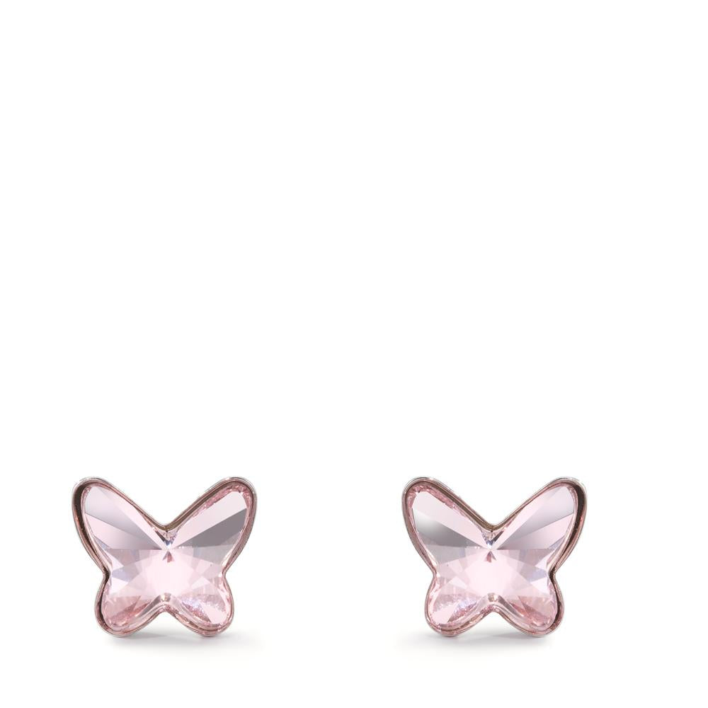 Stud earrings Silver Zirconia Rose, 2 Stones Rhodium plated Butterfly Ø8 mm