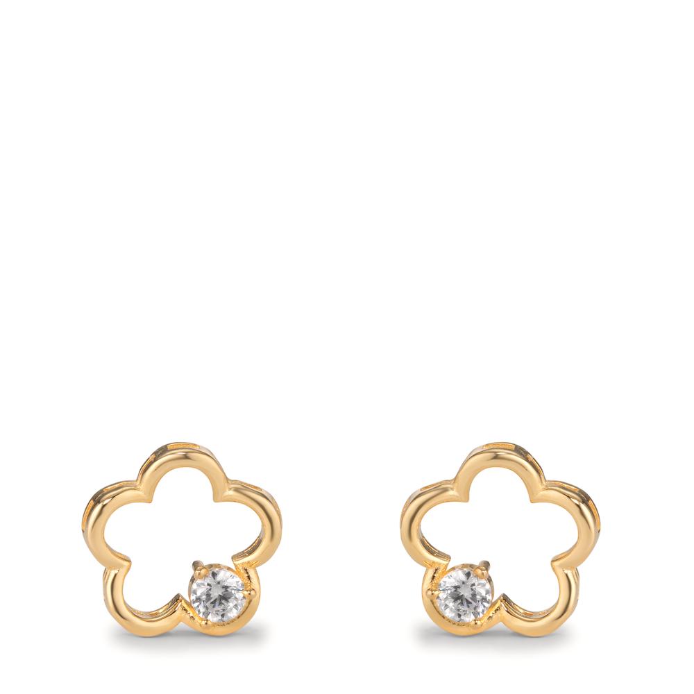 Stud earrings Silver Zirconia 2 Stones Yellow Gold plated Flower Ø11 mm