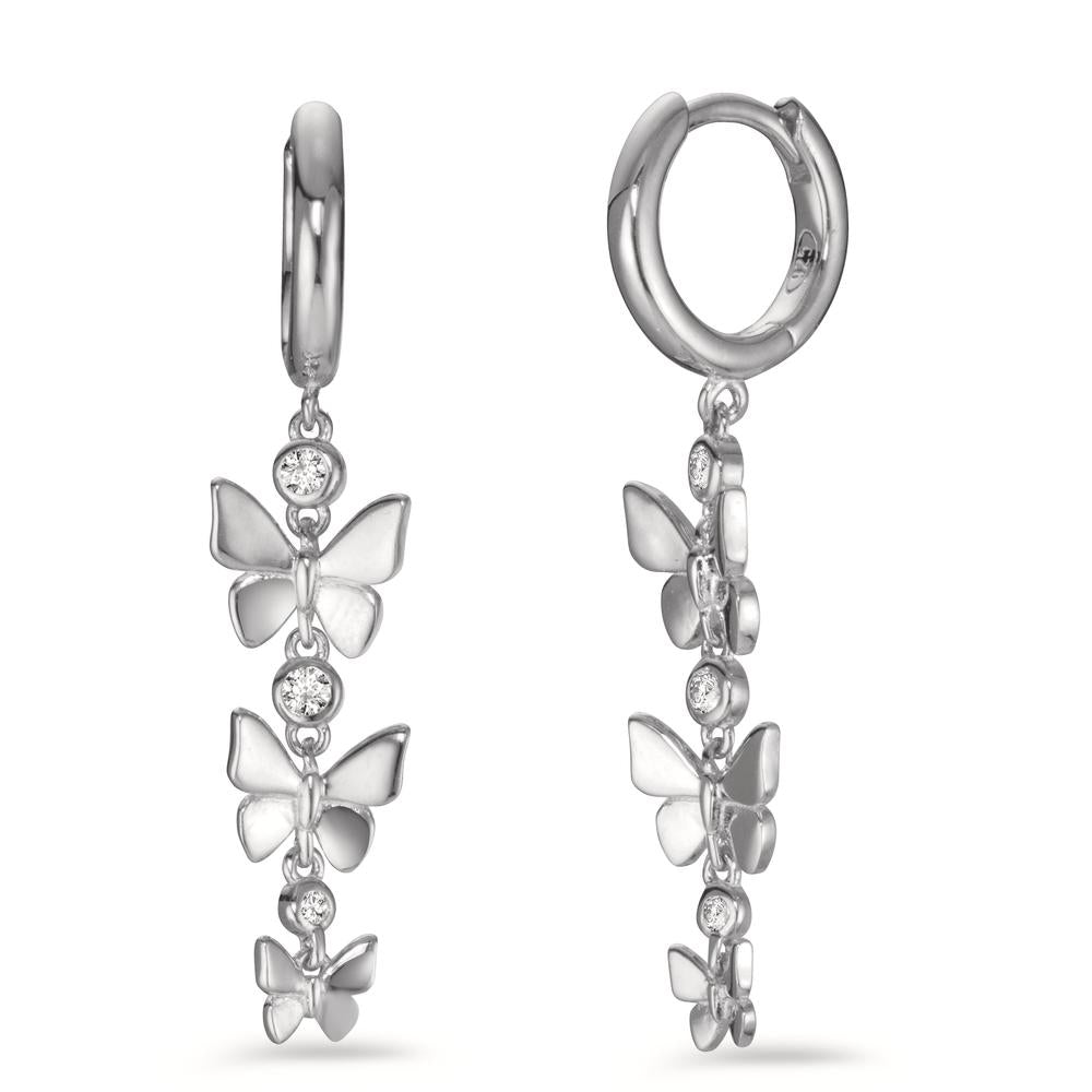 Hinged hoop Silver Zirconia 6 Stones Rhodium plated Butterfly