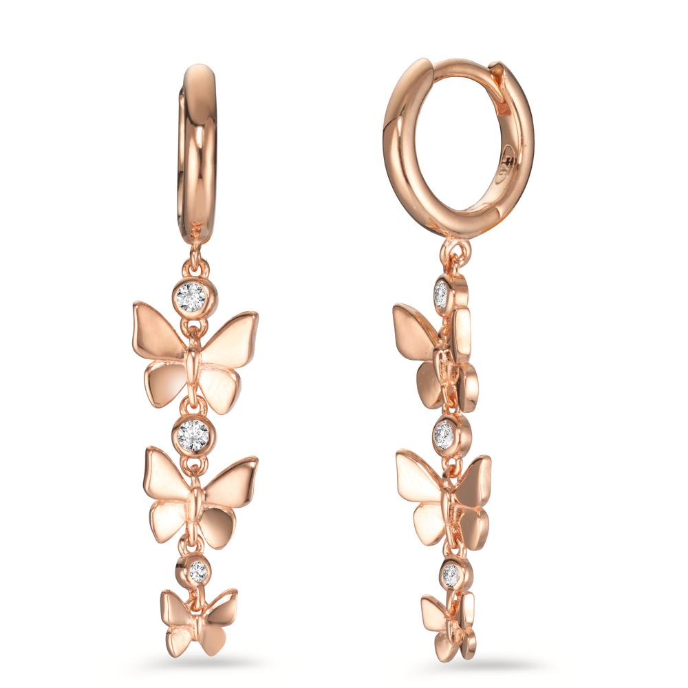 Hinged hoop Silver Zirconia 6 Stones Rose Gold plated Butterfly